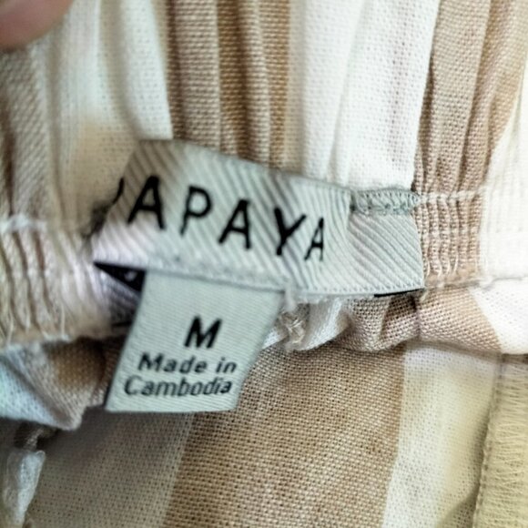 (1042)Papaya Tan& White Striped High Waisted Shorts with Tie Belt Size M - Picture 6 of 6